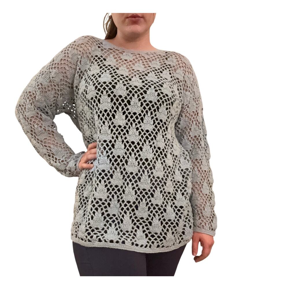 Knitmixx Crocheted Ramie Blend Oversized Sweater - Large